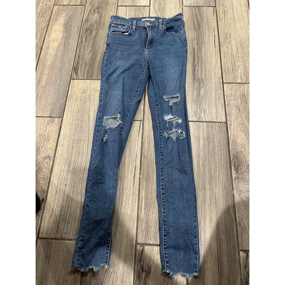 Levi's 720 High Rise Super Skinny Jeans Women's Size 28 Distressed Raw Hem Blue